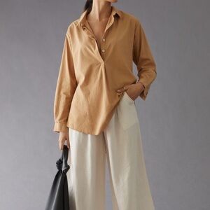 NWT Anthropologie button down side button tunic Medium Tan/Copper